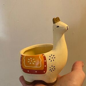 Hand-Painted Cream Llama Planter with Yellow and Orange Accents